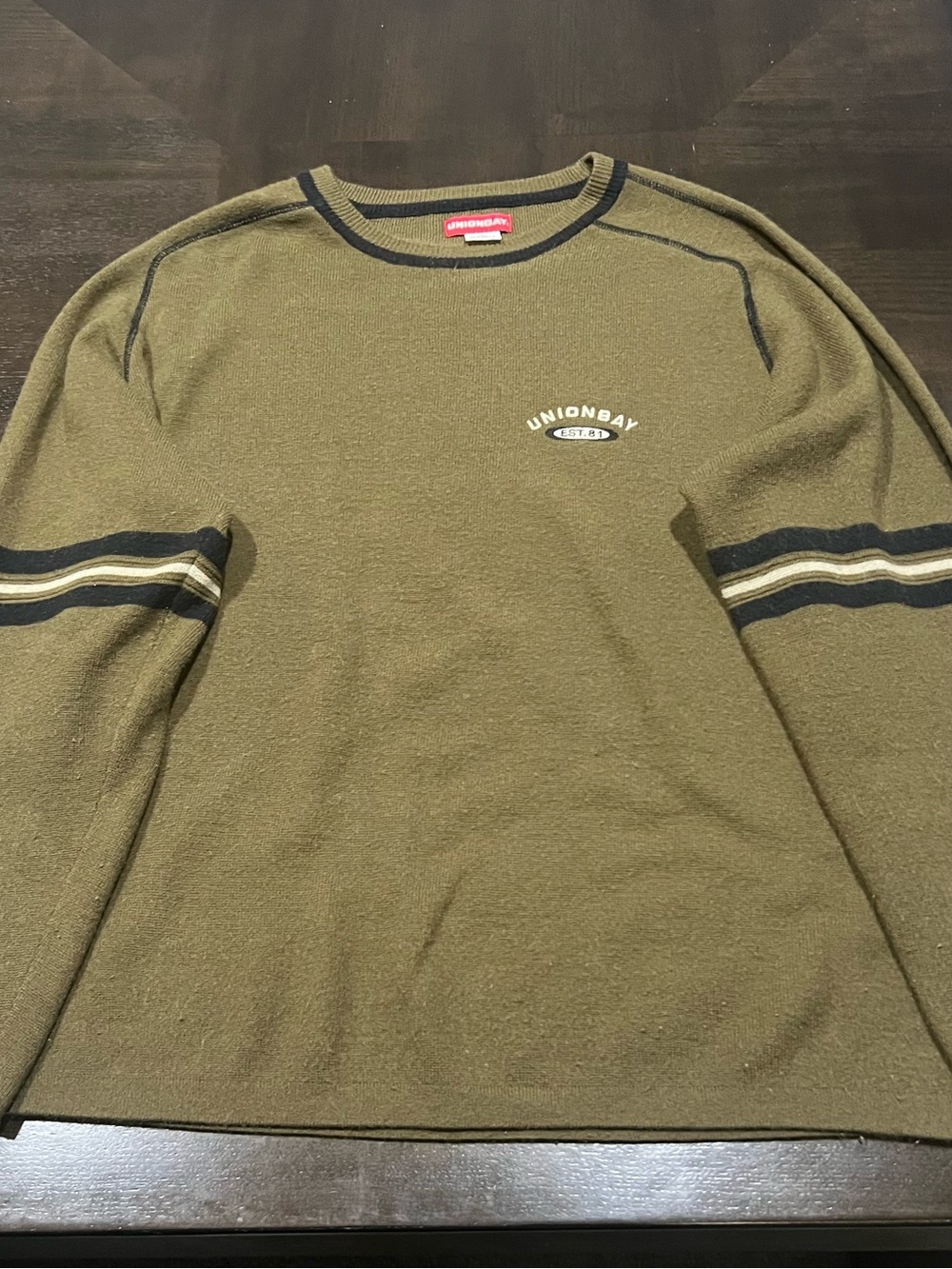UNIONBAY Men's XL Green Acrylic Knit Crewneck Striped Pullover Sweater